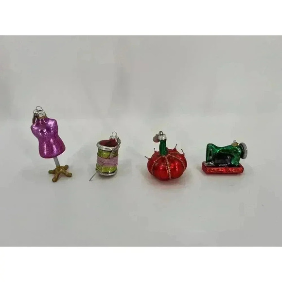 In Box 2002 Dept 56 Tiny Trimmings Glass Ornaments 4 Pc Seamstress Sewing - Picture 3 of 16